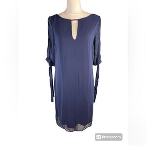 TRUTH & FABLE Women's XS Blue Chiffon Keyhole Neckline Dress Half Sleeve Lined